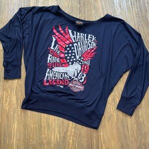 BOSTON Harley-Davidson® Women's High Flyer Navy Long Sleeve T-Shirt